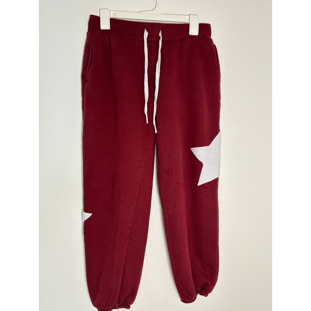 No Boundaries Womens Burgundy Star Patch Fleece Joggers Sweatpants Large 11-13